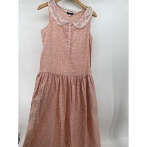 Vintage Floral Prairie Dress Womens Jr 11/12 80s Cottage Country Romantic Peach